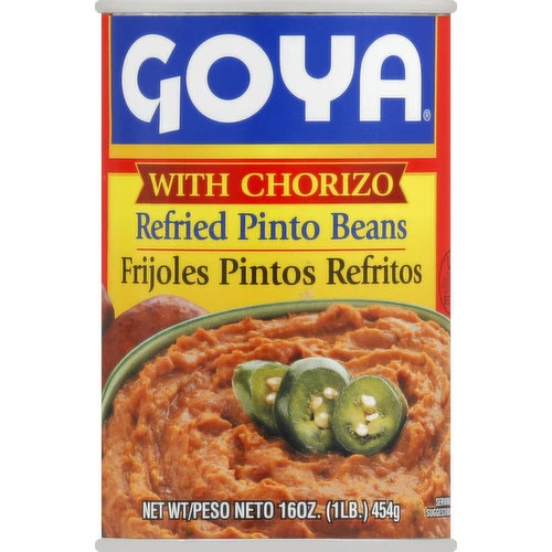 Goya Pinto Beans, Refried, With Chorizo, 16 Ounce 3 Goya Pinto Beans, Refried, With Chorizo, 16 Ounce