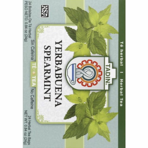 Tadin Herbal Tea, Spearmint, Herbal Tea Bags, 24 Each 3 Tadin Herbal Tea, Spearmint, Herbal Tea Bags, 24 Each