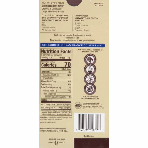 Ghirardelli Baking Bar, Premium, Bittersweet Chocolate, 60% Cacao, 4 Ounce 3 Ghirardelli Baking Bar, Premium, Bittersweet Chocolate, 60% Cacao, 4 Ounce