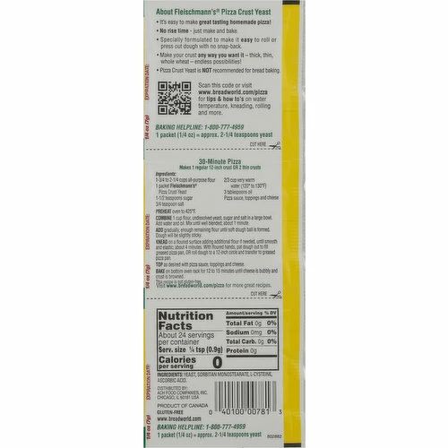 Fleischmann's Yeast, Pizza Crust, 3 Each 3 Fleischmann's Yeast, Pizza Crust, 3 Each