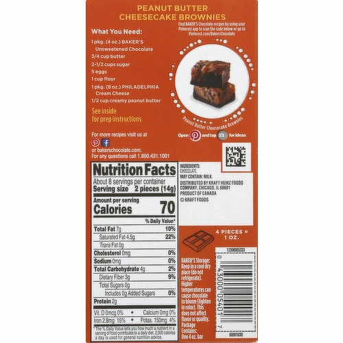 Baker's Baking Bar, Chocolate, Unsweetened, 100% Cacao, 4 Ounce 3 Baker's Baking Bar, Chocolate, Unsweetened, 100% Cacao, 4 Ounce