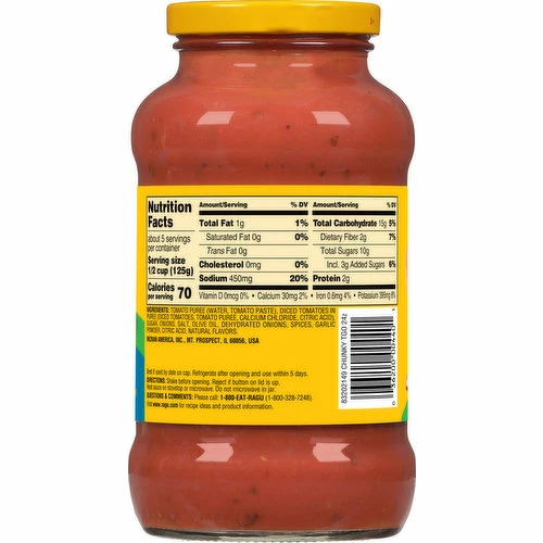 Ragu Sauce, Chunky, Tomato, Garlic & Onion, 24 Ounce 3 Ragu Sauce, Chunky, Tomato, Garlic & Onion, 24 Ounce