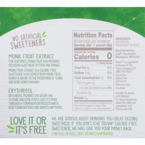 Truvia Sweetener, Calorie-Free, Monk Fruit, 60 Each 3 Truvia Sweetener, Calorie-Free, Monk Fruit, 60 Each