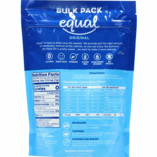 Equal Sweetener, Zero Calorie, Original, Bulk Pack, 16 Ounce 3 Equal Sweetener, Zero Calorie, Original, Bulk Pack, 16 Ounce