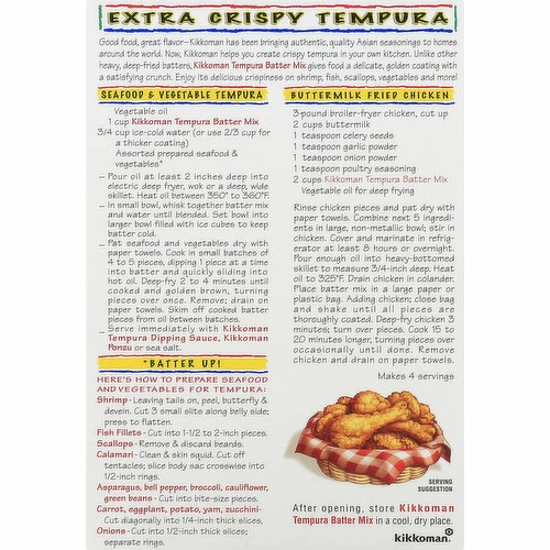 Kikkoman Batter Mix, Tempura, Extra Crispy, 10 Ounce 3 Kikkoman Batter Mix, Tempura, Extra Crispy, 10 Ounce