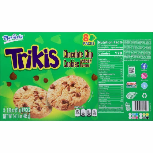 Marinela Cookies, Chocolate Chip, Trikis, 8 Packs, 8 Each 3 Marinela Cookies, Chocolate Chip, Trikis, 8 Packs, 8 Each