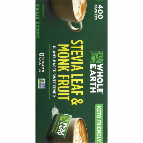 Whole Earth Sweetener, Plant-Based, Stevia Leaf & Monk Fruit, 400 Each 3 Whole Earth Sweetener, Plant-Based, Stevia Leaf & Monk Fruit, 400 Each